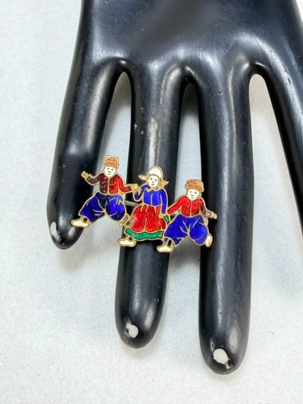 Vtg ANTIQUE Brooch Pin Dutch Dancers Enamel Gold tone Jewelry lot x